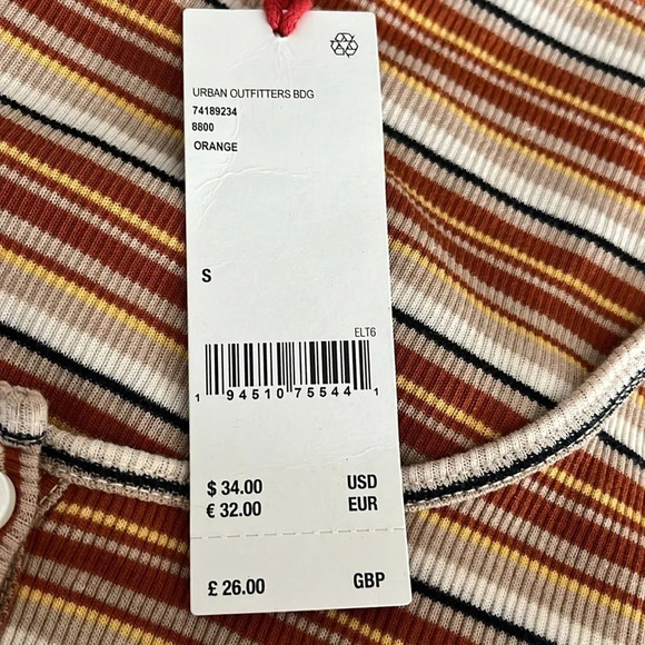 BDG Striped Ribbed Cropped Long Sleeve Top/Cardigan in Orange - NEW - Size Small - Picture 8 of 10